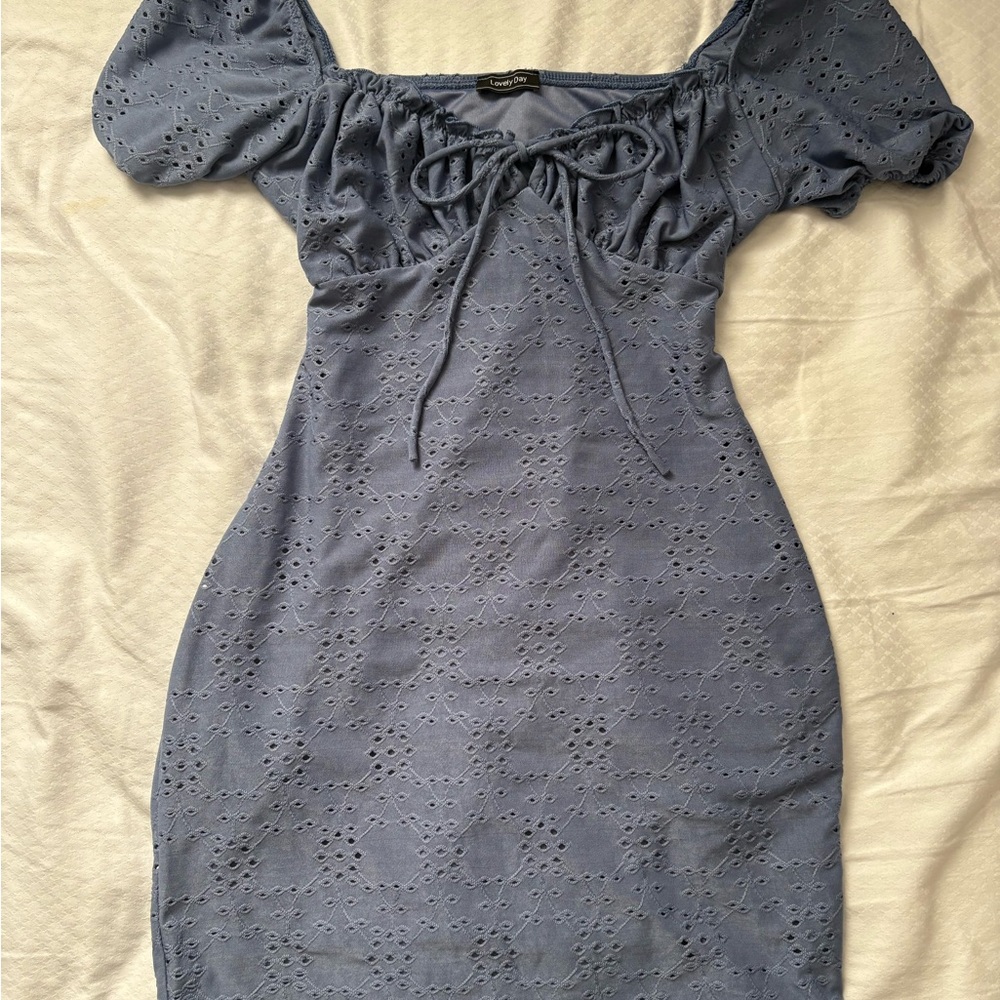 Lovely Day Blue Eyelet Mini Dress
